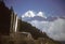 Small gompa with Buddhist prayer flags,