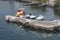 Small Greek fishing boats at harbor, Thirasia island.