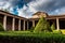 Small green courtyard of the house or villa in Pompeii, the ancient Roman city