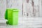 Small Green Plastic Desk Organizer Box with Garbage Container De