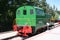 Small green shunting diesel locomotive