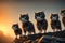 A small group of city cats with sparkling neckwear, displaying wit. AI generated