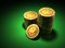 Small group of gold casino chips on green