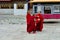 A small group of monk children in the courtyard of Gangtey monastery in Bhutan