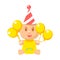 Small Happy Baby In Birthday Party Hat With Yellow Balloons Vector Simple Illustrations With Cute Infant