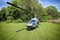 Small helicopter standing on the lawn