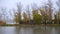 Small house on a autumn pond shore