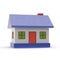 A small house with blue roof on a white. 3D illustration