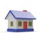 A small house with blue roof on a white. 3D illustration