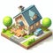 Small house cartoon modern,detailed, with white background