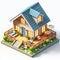 Small house cartoon modern,detailed, with white background