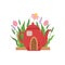 Small house made from red teapot, fairytale fantasy house for gnome, dwarf or elf vector Illustration on a white