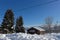 Small house in a winter landscape on the plateau of Vercors