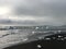 Small icebergs swept up on the black sand at Diamond beach in Iceland