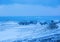 Small Icelandic village near  Olafsvik by the ocean during the winter snowstorm, Snaefellsnes,  Iceland