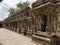 Small identical shrines with beautiful lion sculptures in the pillars of ancient Kanchi Kailasanathar temple in Kanchipuram, India