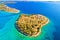 Small island in archipelago of Croatia aerial view