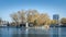 A small island on the frozen Beihai Lake, a bridge with Chinese buildings