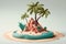 A small isolated island with palm trees on it 3D plasticine clay dough style Travel tropical concept