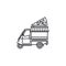 Small italian pizza food truck tricycle vector line icon