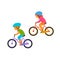 Small kids boy and girl riding bikes