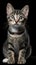 Small kitten sitting on top of a black floor