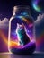 Small kitty in a dream magical jar, Generative AI Illustration