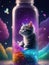 Small kitty in a dream magical jar, Generative AI Illustration