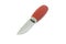 A small knife with a red handle