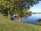 A small lake in the countryside. Yellow and green leaves