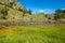 Small lake near lake Madh with waterlilies on surface in National Park Lure, Albania