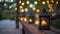 Small lanterns filled with flickering candles line the perimeter of the patio adding a touch of romance to the intimate