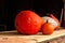 Small Large Pumpkins Orange White Wooden Rustic Shelf Seasonal A