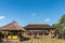 Small and large Wantilan, meeting pavilion, of Batuan temple, Ubud, Bali Indonesia