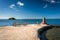 Small lighthouse and rocky beach in Marathon, Florida.