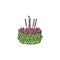 Small Loy krathong basket with green leaves, pink flowers, incense and candle