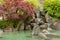 Small manmade waterfalls at the Japanese garden