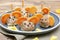 Small meatball mouse, meatloaf mice with ears of carrot, cheese on plate, creative and fun food snack idea for kids