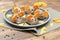 Small meatball mouse, meatloaf mice with ears of carrot, cheese on plate, creative and fun food snack idea for kids party. Menu