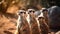 Small meerkat family sitting in a row outdoors generated by AI
