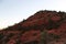 A small mesa on the Airport Mesa Loop Trail covered with small green shrubs at sunset