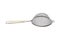 Small metallic tea strainer sieve with handle isolated on white.