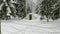 Small military old bunker surrounded by barbed wire in winter forest