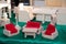 Small miniature dining room, wooden chairs, sofa and table