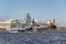 Small missile ship Geyser on rehearsal of the naval parade on the day of the Russian Fleet in St. Petersburg
