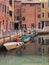 Small Modern Boats Moored in Canal, Venice