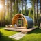 Small modern and elegant barrell wooden cabin tiny house and garden with two sun luxury glamping