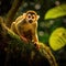 Small monkey is sitting on a tree branch