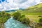 Small mountain river in the Semenov gorge, Kyrgyzstan.