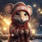 Small mouse in winter holiday scene. Created using ai generative.